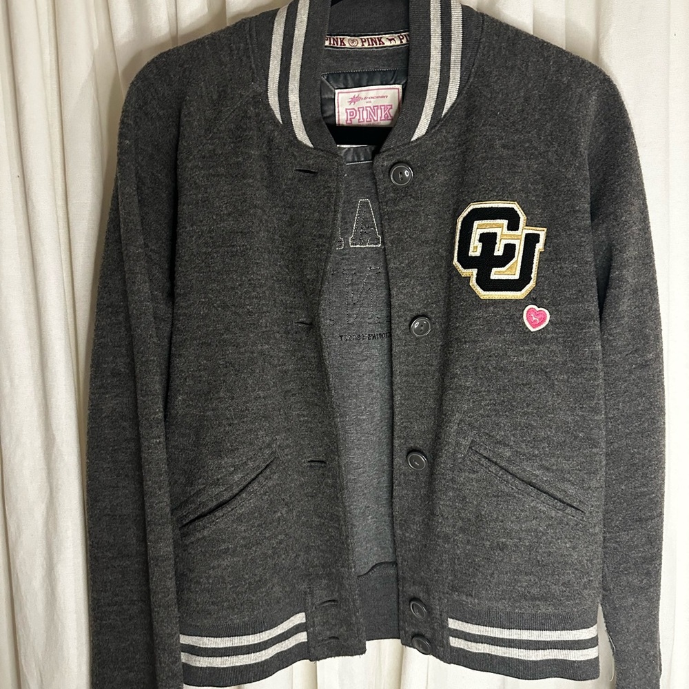 PINK Victoria's Secret Charcoal Varsity Jacket